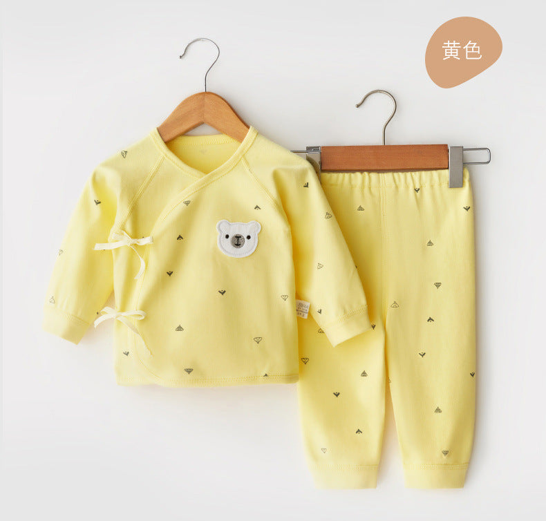 Newborn clothes 0-3 months pure cotton spring and autumn style boneless baby monk clothes pajamas baby underwear lace up set 6