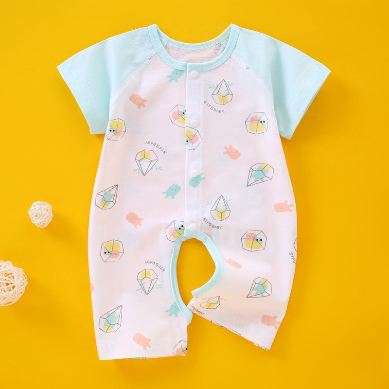 Baby jumpsuit made of pure cotton boneless A-class summer thin short sleeved newborn clothes, baby clothes, pajamas, climbing clothes