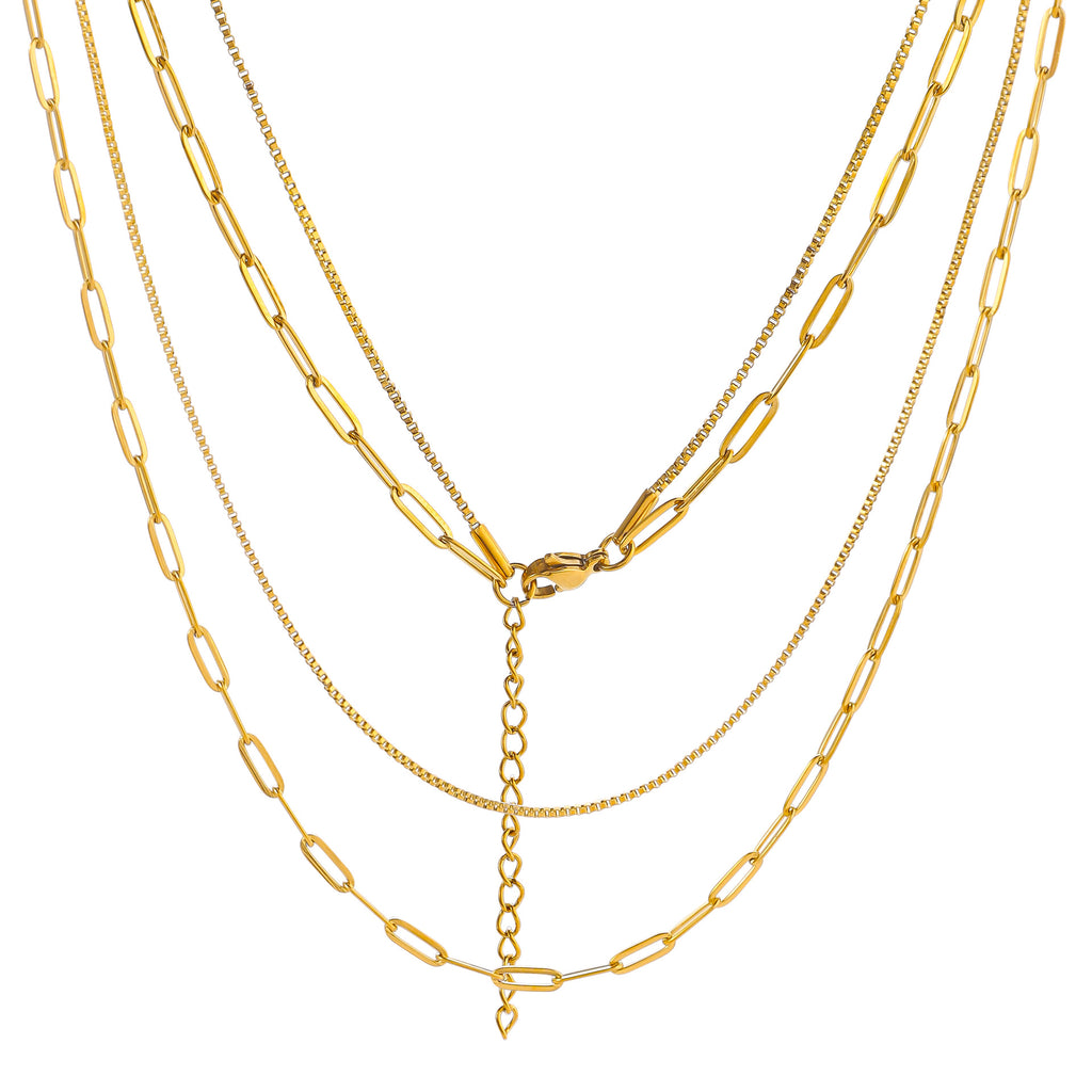 Cross border stainless steel double-layer layered necklace, paperclip chain, necklace box chain, collarbone chain, titanium steel necklace from Europe and America