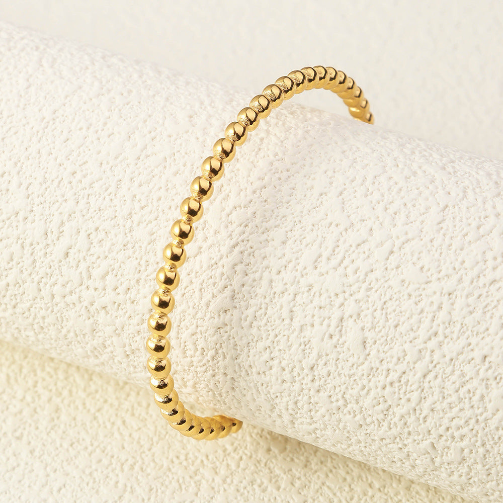 2025 Titanium Steel Round Bead Open Bracelet Simple Jewelry Korean Style Trendy Handmade Women's 18K Gold Plated Stainless Steel Bracelet
