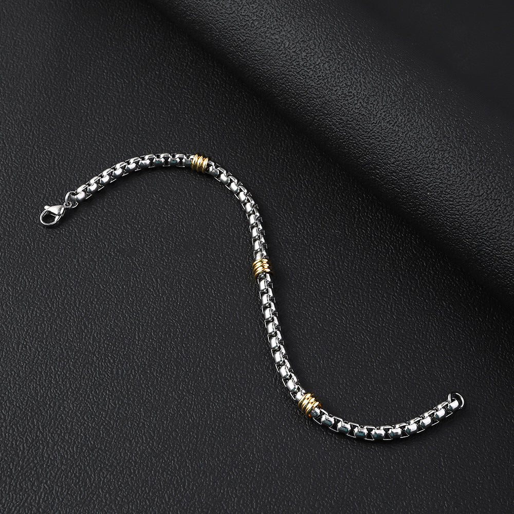 Cross border new product 5mm stainless steel square pearl chain string gold pearl necklace men's versatile titanium steel bracelet spot wholesale