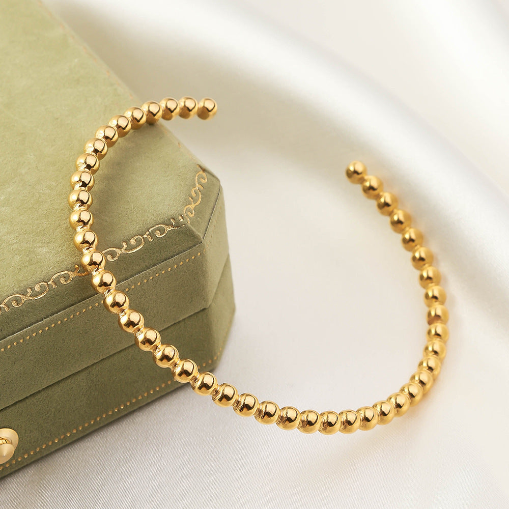 2025 Titanium Steel Round Bead Open Bracelet Simple Jewelry Korean Style Trendy Handmade Women's 18K Gold Plated Stainless Steel Bracelet