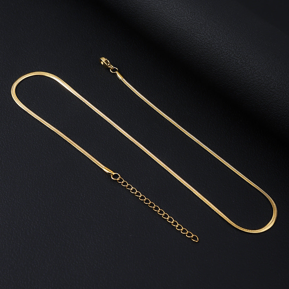 Cross border stainless steel push fit necklace, simple hip-hop snake bone chain, DIY accessory chain, women's collarbone titanium steel necklace