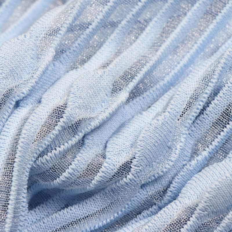 Elegant light blue sleeveless dress with V-neckline and A-line cut, made from high-quality knit fabric