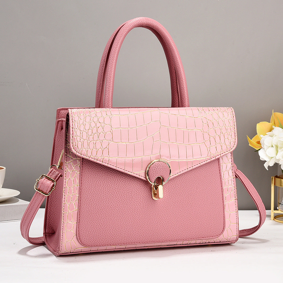 2024 new crocodile patterned contrasting tote women's bag with stylish texture and large capacity trendy single shoulder handbag