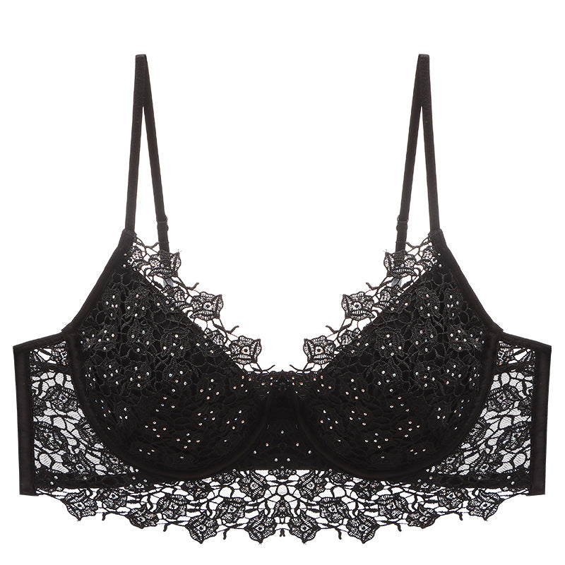Sensual bra set with rhinestone rose embroidery