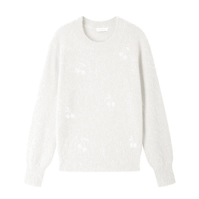 High-quality embroidered alpaca wool sweater with round neckline and long sleeves