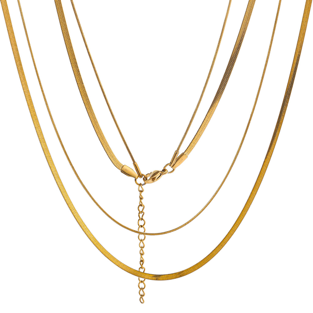 Cross border hot selling double-layer stacked blade with round snake necklace plated with 18k gold titanium steel plain chain, light luxury niche collarbone chain