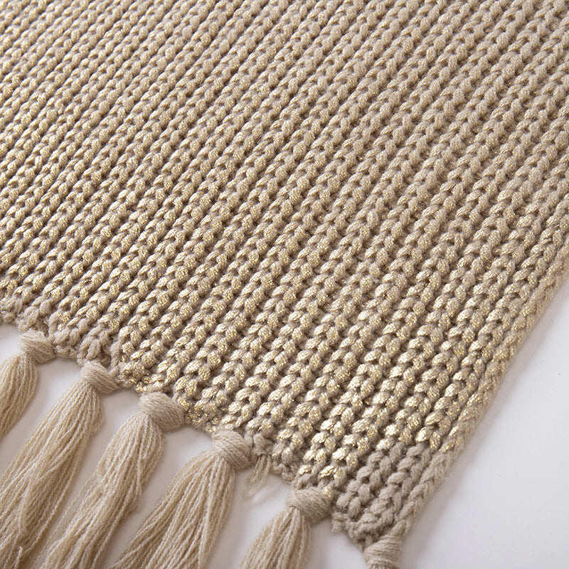 Stylish thick wool knit sweater with long scarf