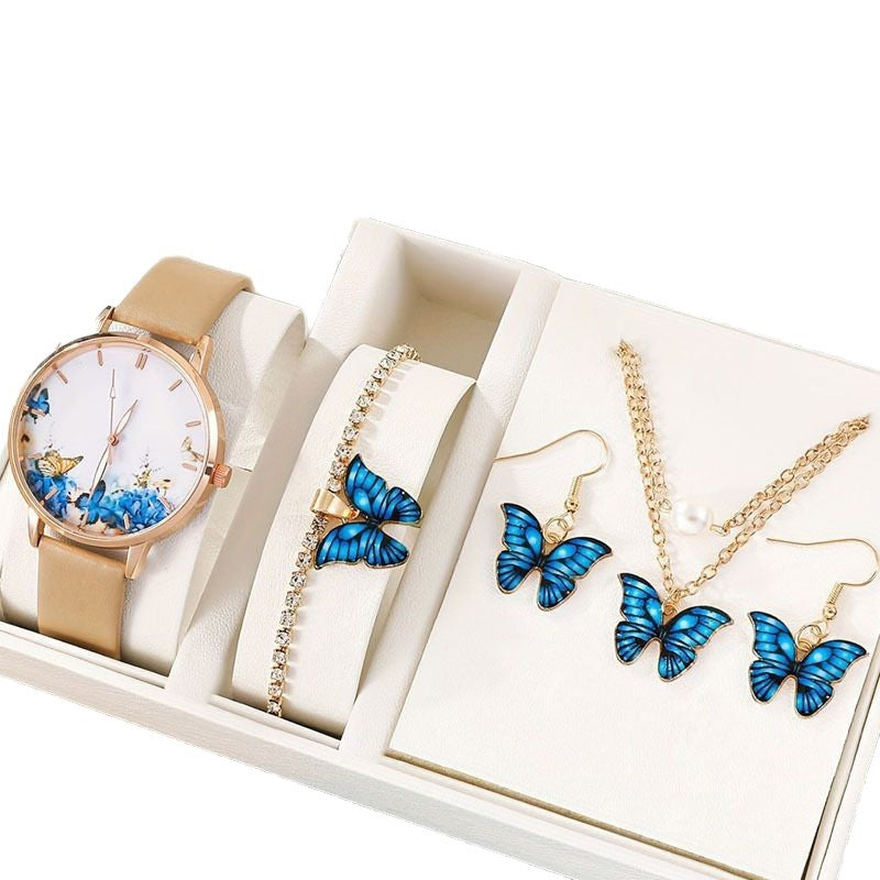 5pcs/set versatile niche explosive fashion butterfly women's belt watch set