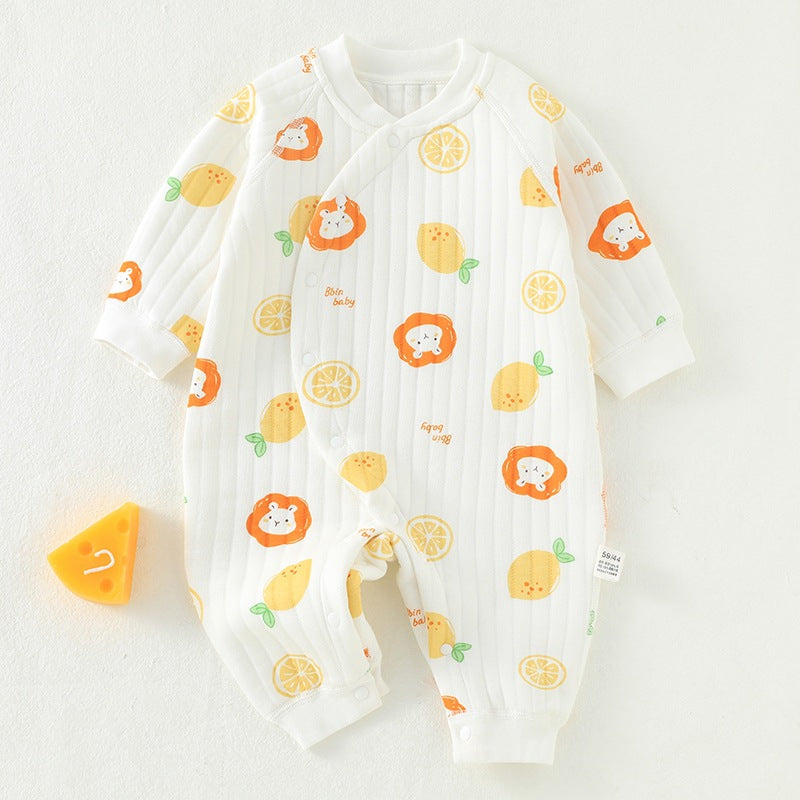 Baby three-layer warm jumpsuit newborn clothes pure cotton A-class baby autumn and winter warm clothes jumpsuit crawling clothes