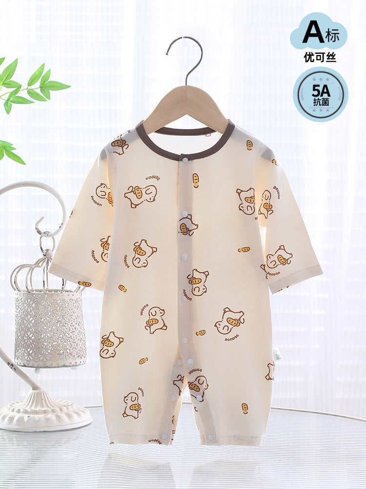 Baby jumpsuit summer thin A-level ice Doraemon Yukos Tencel newborn baby crawling suit closed Ha