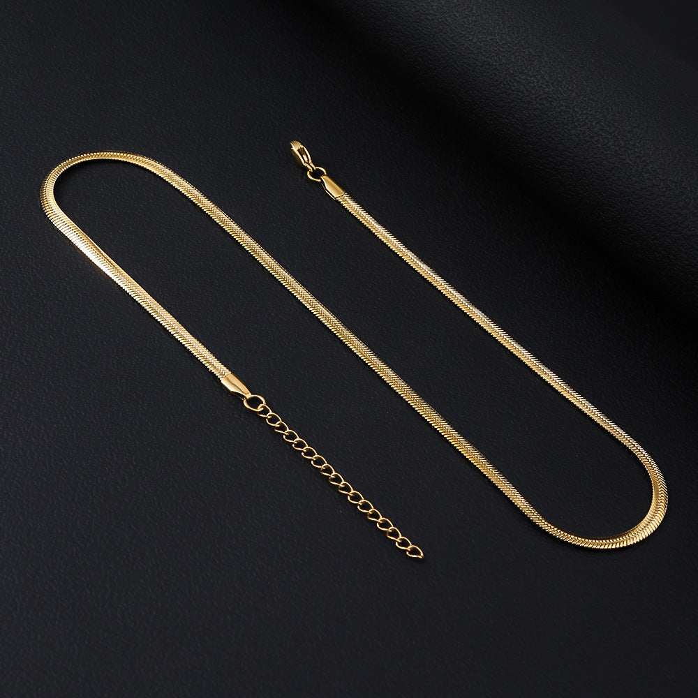 Cross border stainless steel push fit necklace, simple hip-hop snake bone chain, DIY accessory chain, women's collarbone titanium steel necklace