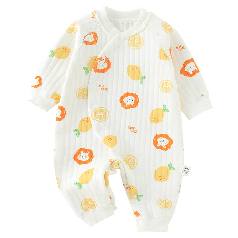 Baby three-layer warm jumpsuit newborn clothes pure cotton A-class baby autumn and winter warm clothes jumpsuit crawling clothes