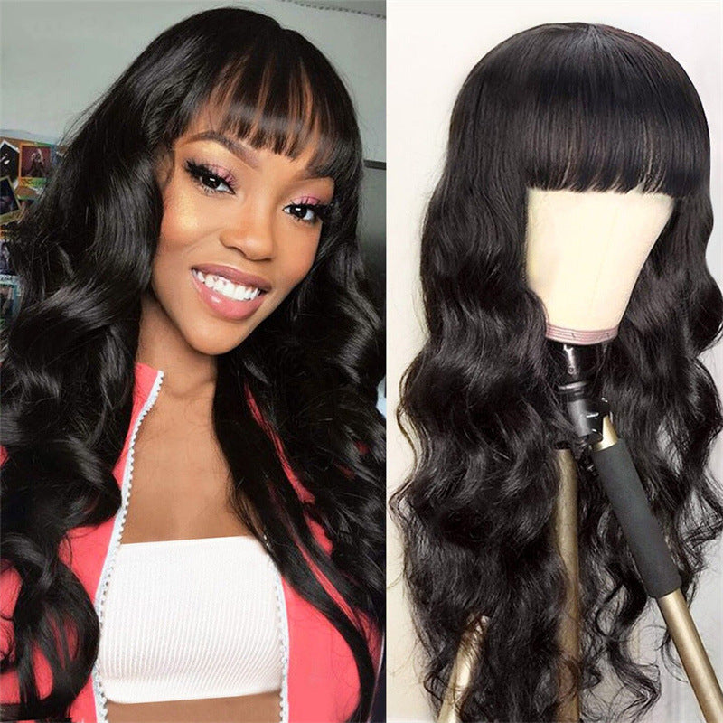 New cross-border European and American wig made of synthetic fiber with bangs, big waves, long curly hair, full head set wigs, wholesale for foreign trade