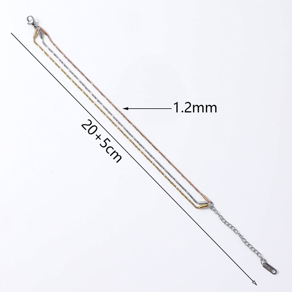 Stainless steel twisted square snake bracelet for women's European and American fashion trends, 18K vacuum electroplated titanium steel snake bone chain bracelet inside the furnace