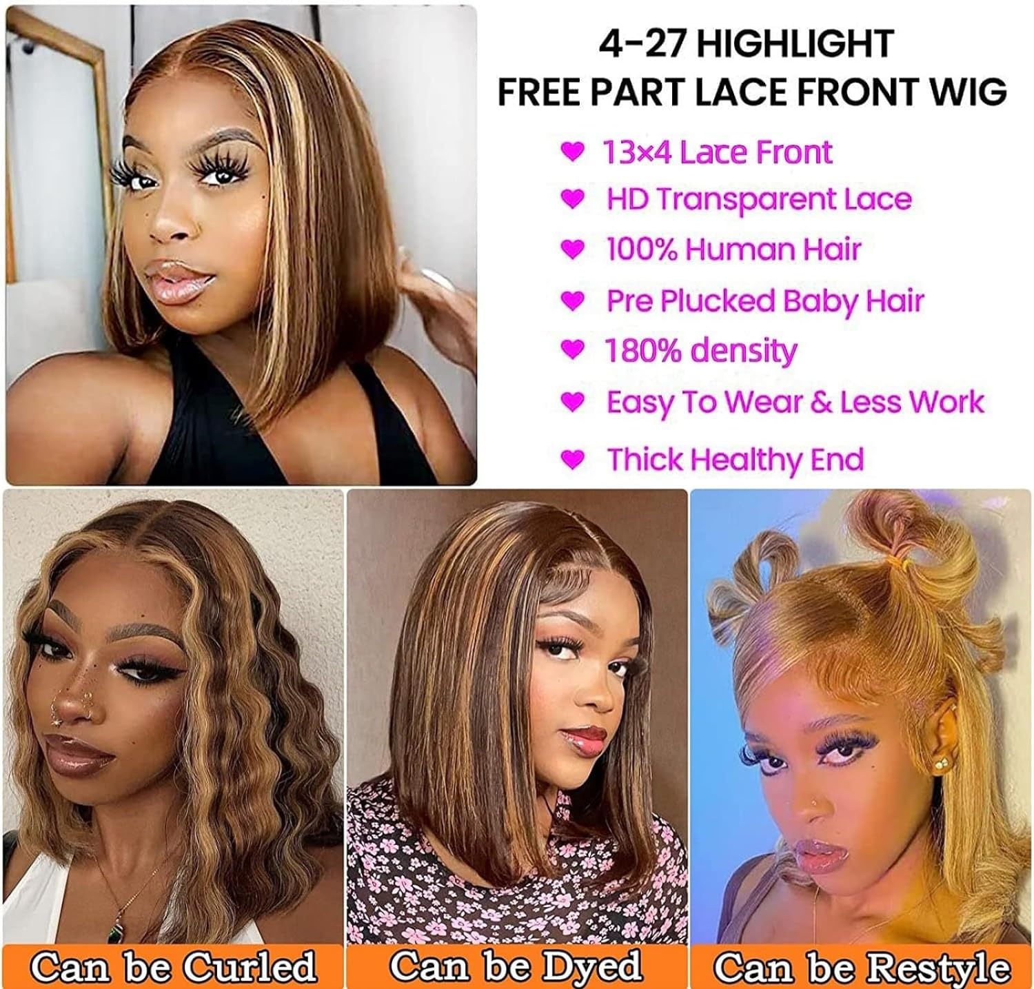 Cross border wig for European and American women, front lace synthetic full head cover, piano color, medium split short straight hair manufacturer wholesale