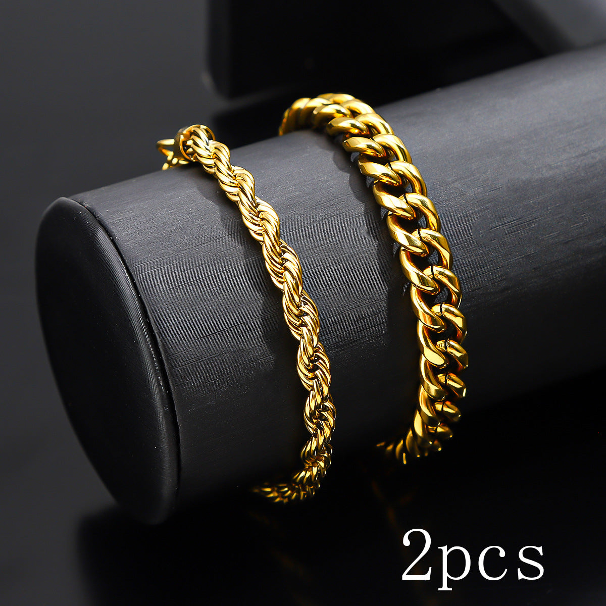 Men's Fried Dough Twists Bracelet Set Cross border Hot Hip Hop Fashion Cuban Chain Fade resistant Washable Titanium Steel Bracelet