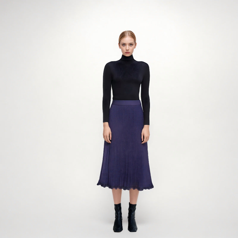 Stylish purple high-waisted skirt in stretch knit fabric, high-quality midi skirt