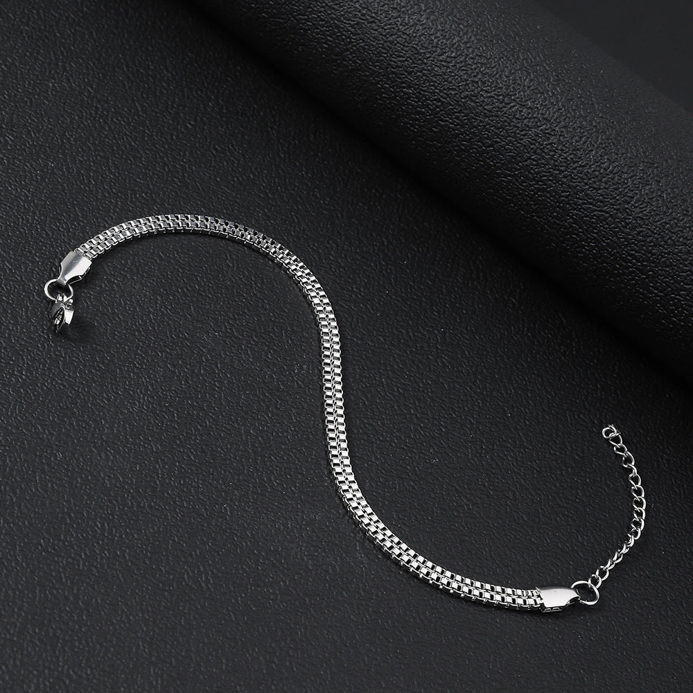 Stainless steel double row box chain necklace cross-border fashion men's whip chain chain versatile women's titanium steel bracelet