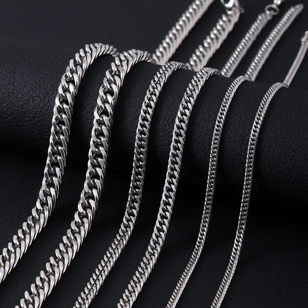 Stainless steel double woven four sided ground necklace, cross-border men's hip-hop trend, Cuban necklace, non fading titanium steel bracelet