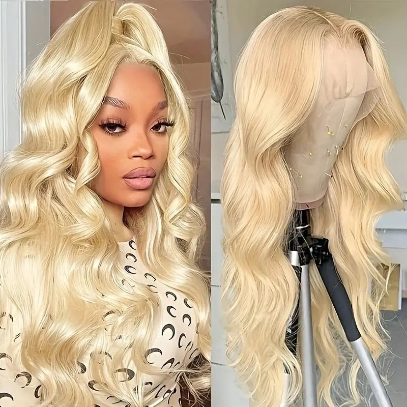 Cross border European and American Fashion Front Lace White Gold Wig African Hot Selling Large Wave Chemical Fiber Headset