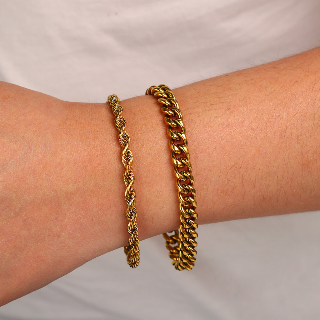 Men's Fried Dough Twists Bracelet Set Cross border Hot Hip Hop Fashion Cuban Chain Fade resistant Washable Titanium Steel Bracelet