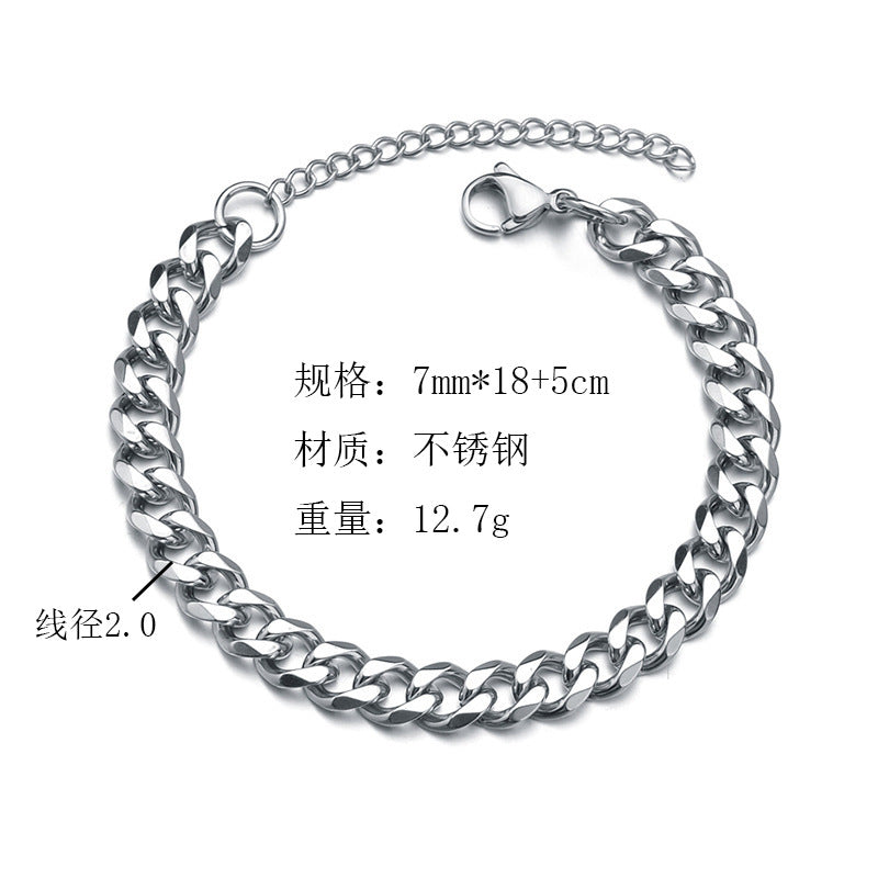 Stainless Steel Six Side Grinding Bracelet Hot Sale Cross Border Male Fashion Simple Cuban Bracelet Gold Plated 18K Titanium Steel Bracelet