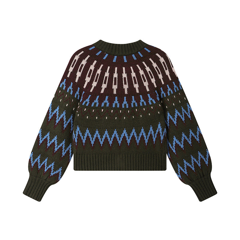 Stylish wool sweater with colorful polka dots and high-quality Fair Isle snowflake pattern