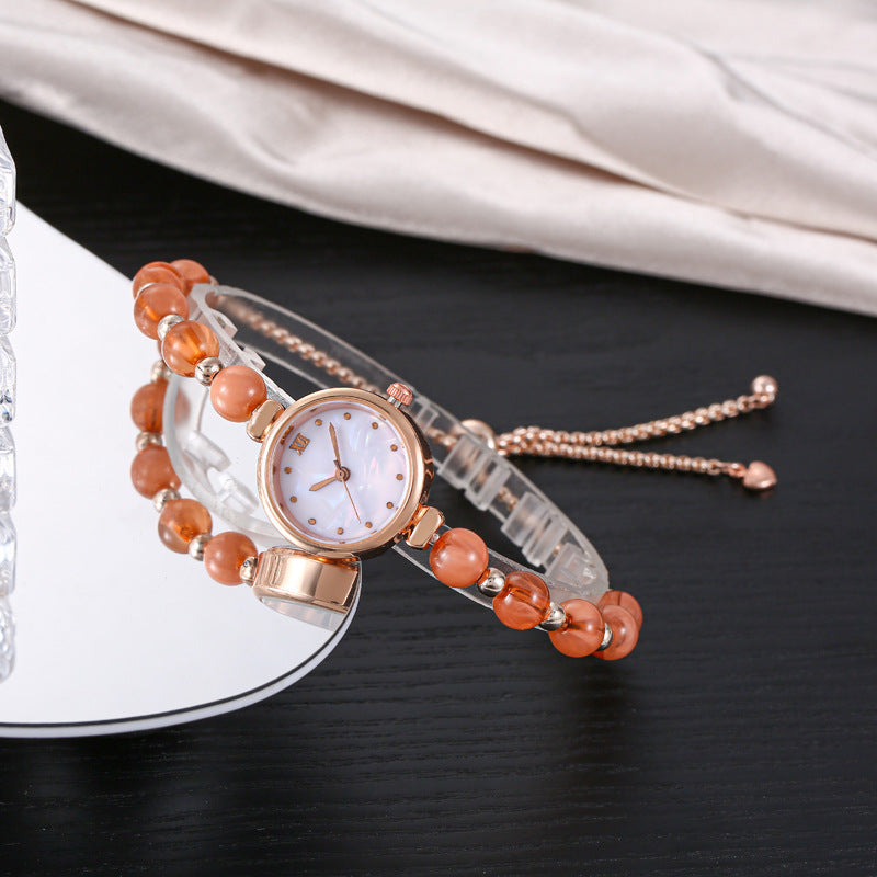 Cross border new pearl bracelet women's quartz watch niche light luxury small dial pull-out adjustable watch hot item