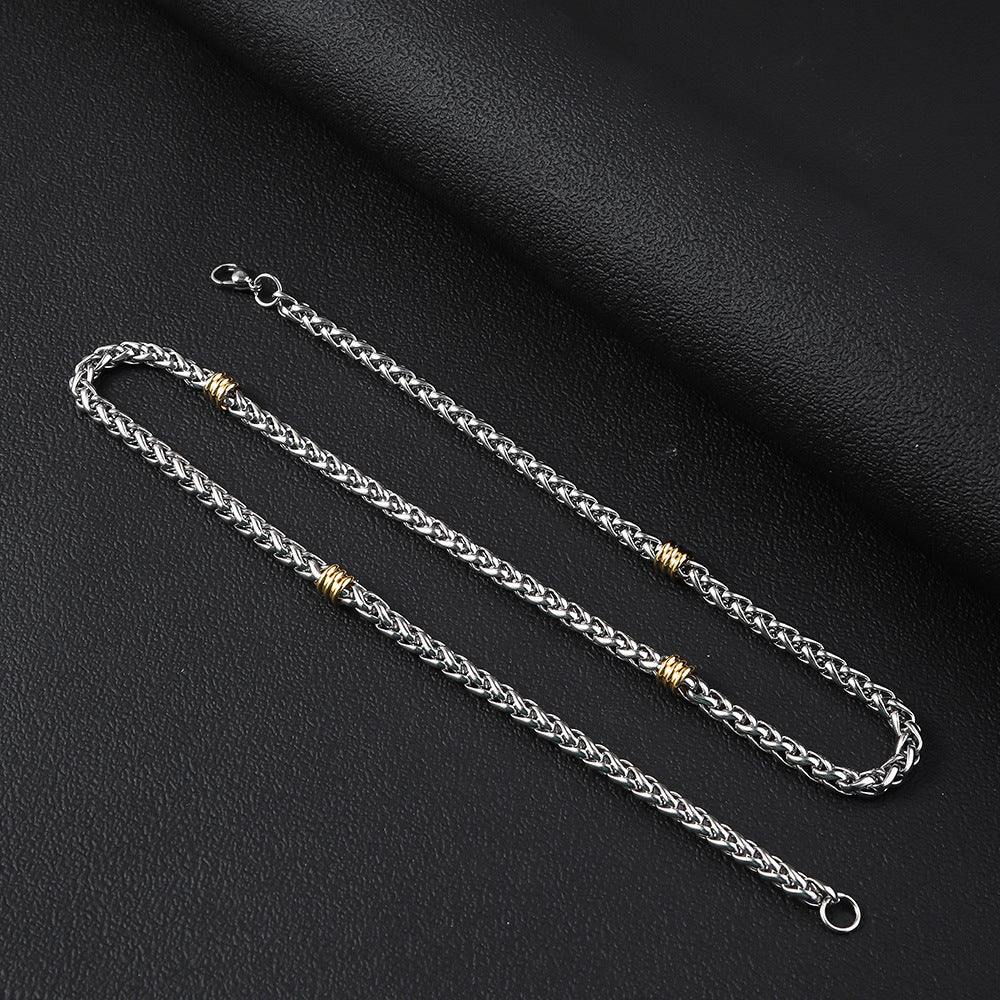 Cross border stainless steel keel chain string gold bead bracelet titanium steel long versatile necklace men's simple 5mm flower basket chain