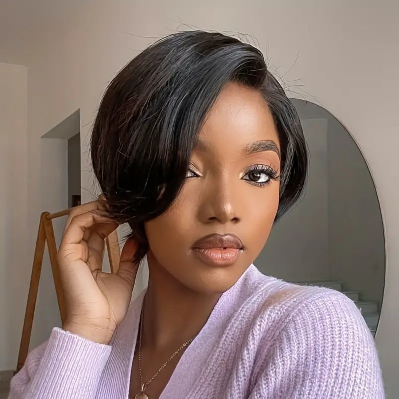 Cross border split bangs, short hair, slightly curled styling, fashionable lace and synthetic full head wig from Europe and America