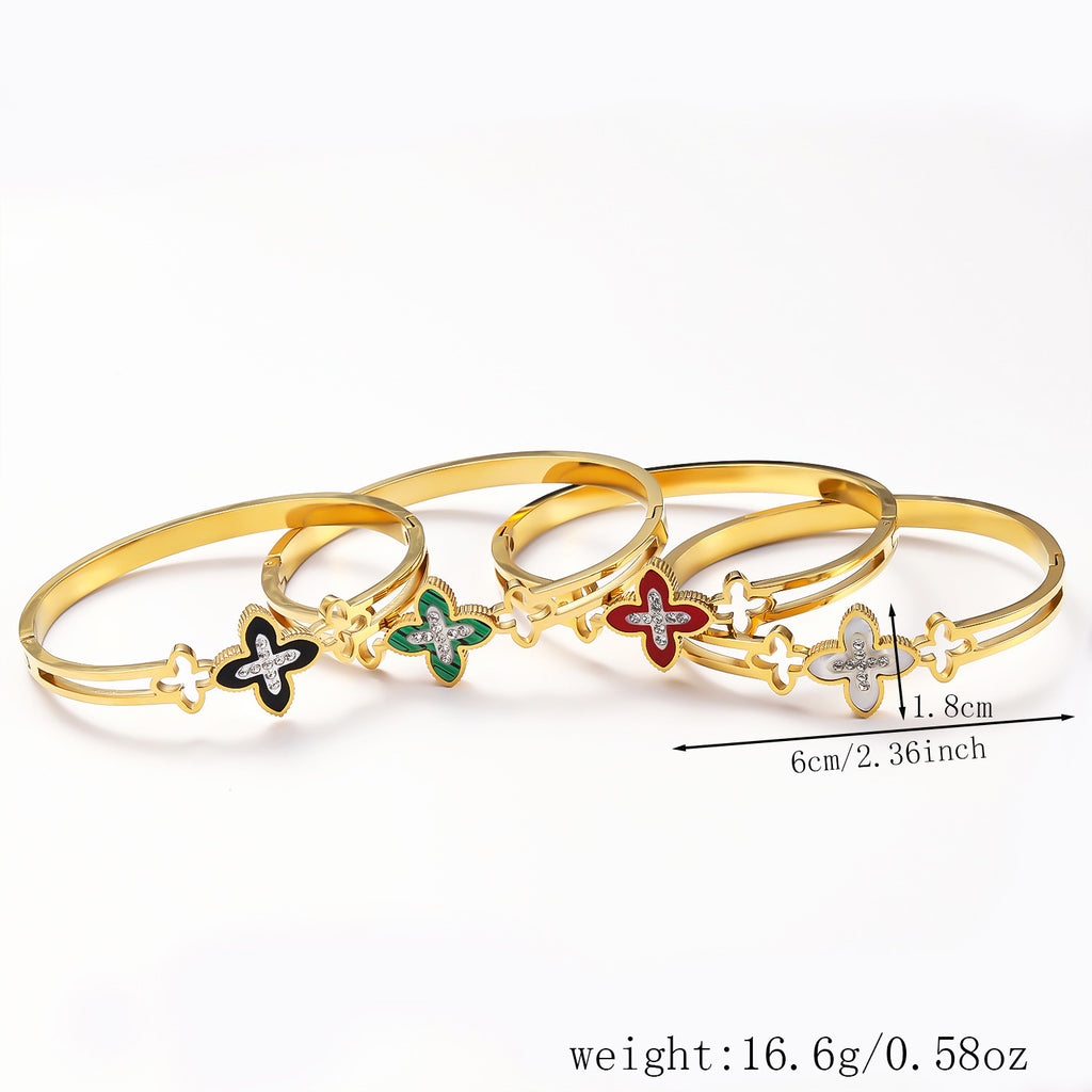 Titanium steel four leaf flower bracelet cross-border hot selling women's diamond inlaid colorful bracelet plated 18K gold fashionable stainless steel bracelet
