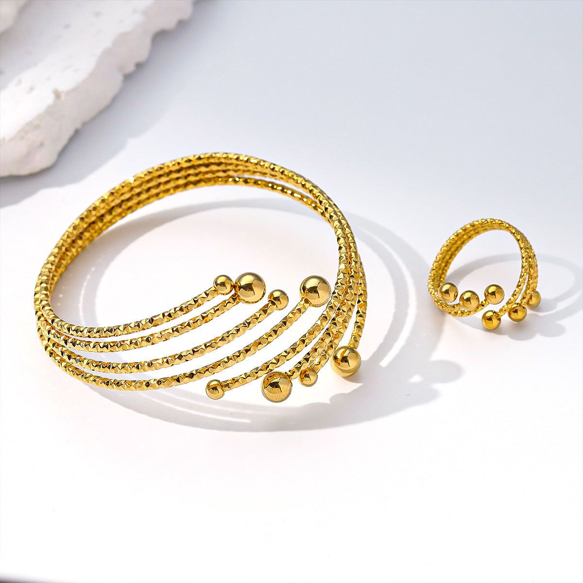 Cross border women's stainless steel bracelet ring set versatile and high-end ring vacuum plated 18K gold titanium steel bracelet