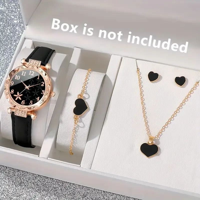 Foreign trade women's watch new women's diamond inlaid dial belt quartz watch bead bracelet set 5pcs/set popular