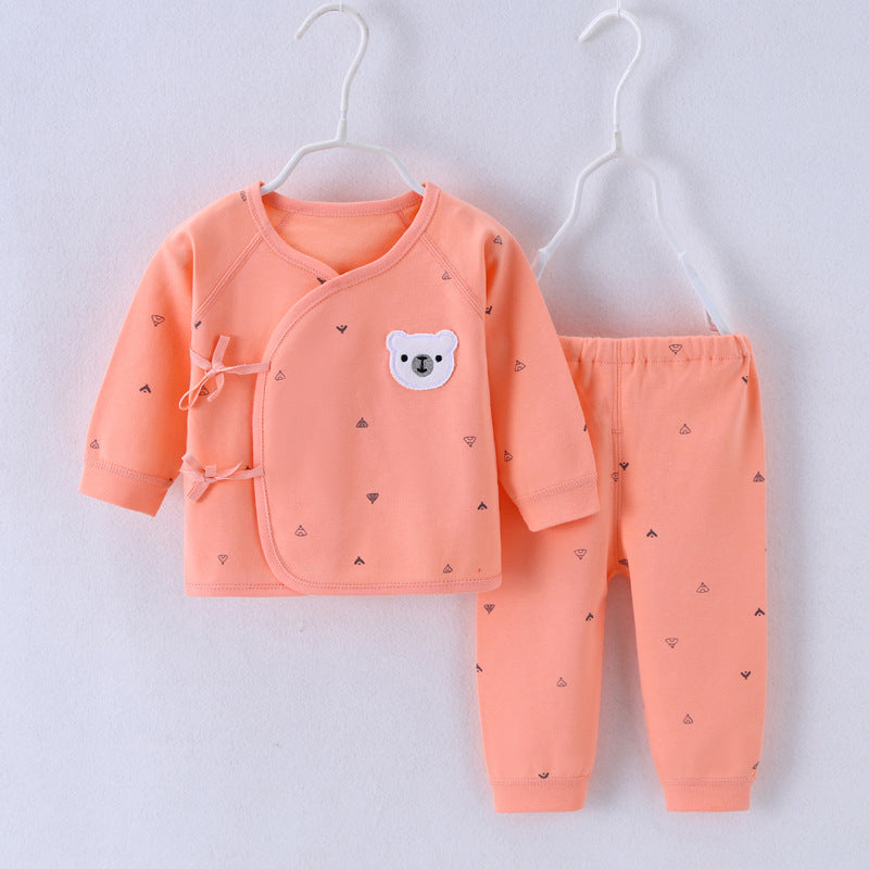 Newborn clothes 0-3 months pure cotton spring and autumn style boneless baby monk clothes pajamas baby underwear lace up set 6