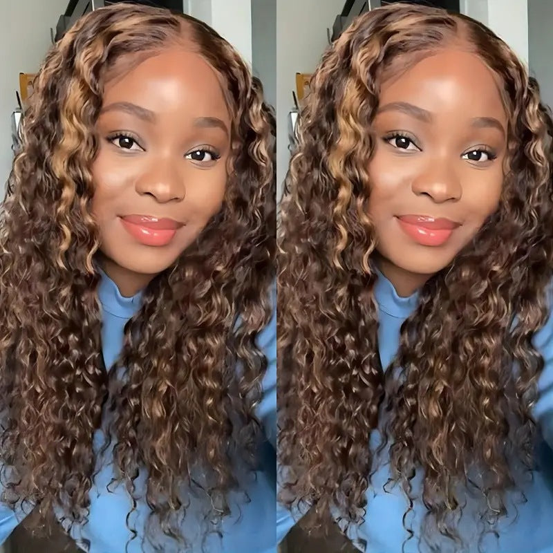 Amazon European and American Fashion Piano Color Front Lace Wig African Hot Selling Small Curling Tube Long Curling Hair Full Headset
