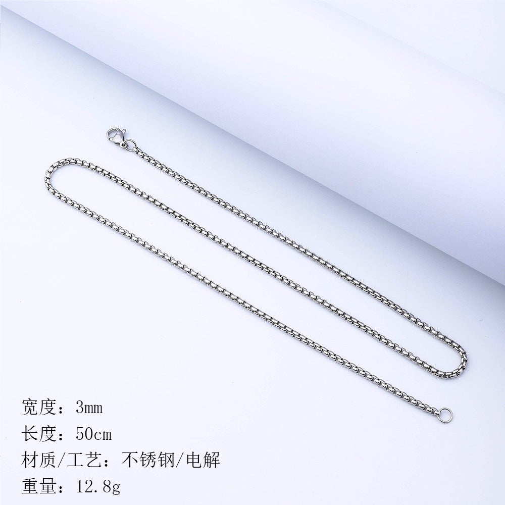 Stainless steel chain square pearl chain men's necklace trendy hip-hop titanium steel jewelry accessories chain cross-border interlocking