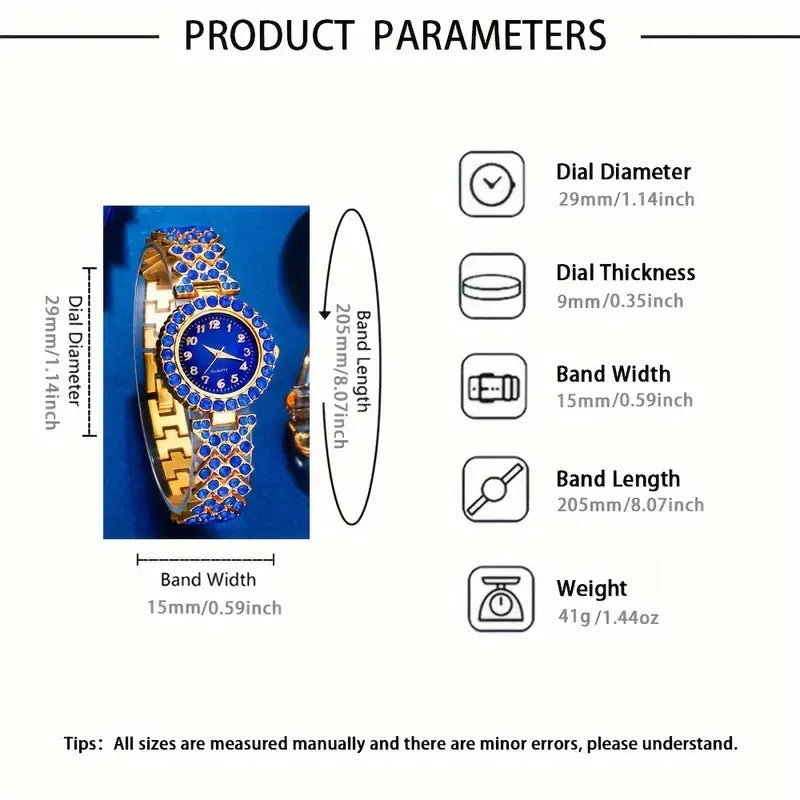 Cross border European and American best-selling women's watch gemstone jewelry set 5pcs new heart-shaped colored diamond quartz watch for women