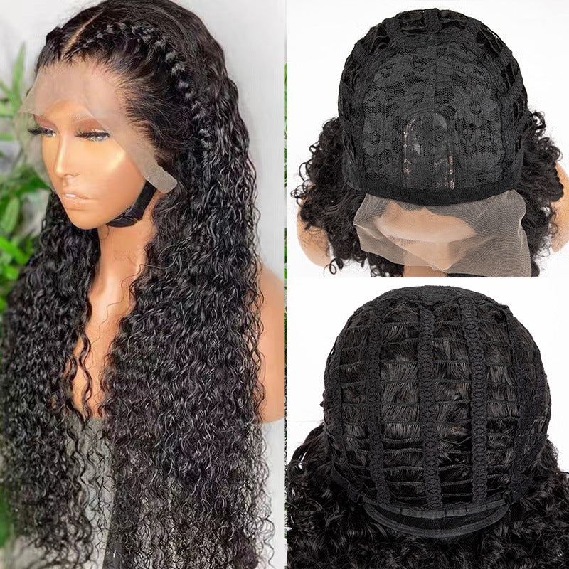 European and American women's wig front lace black long small curly hair African cross-border fashion mid split high temperature silk corn perm