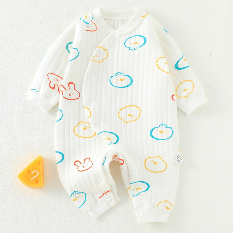 Baby three-layer warm jumpsuit newborn clothes pure cotton A-class baby autumn and winter warm clothes jumpsuit crawling clothes