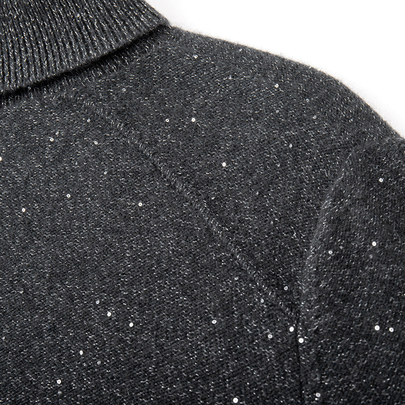 Elegant black turtleneck sweater with long sleeves, 100% cashmere wool