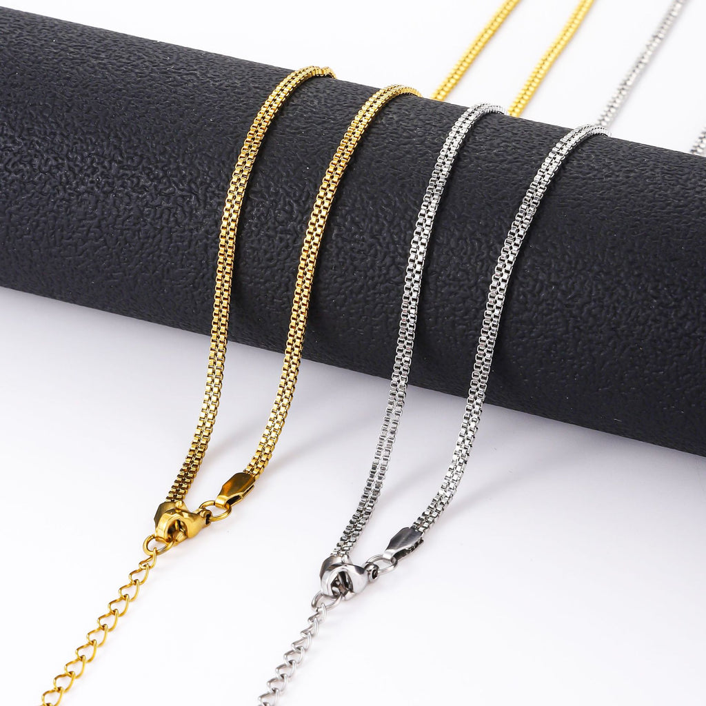Stainless steel double row box chain necklace cross-border fashion men's whip chain chain versatile women's titanium steel bracelet