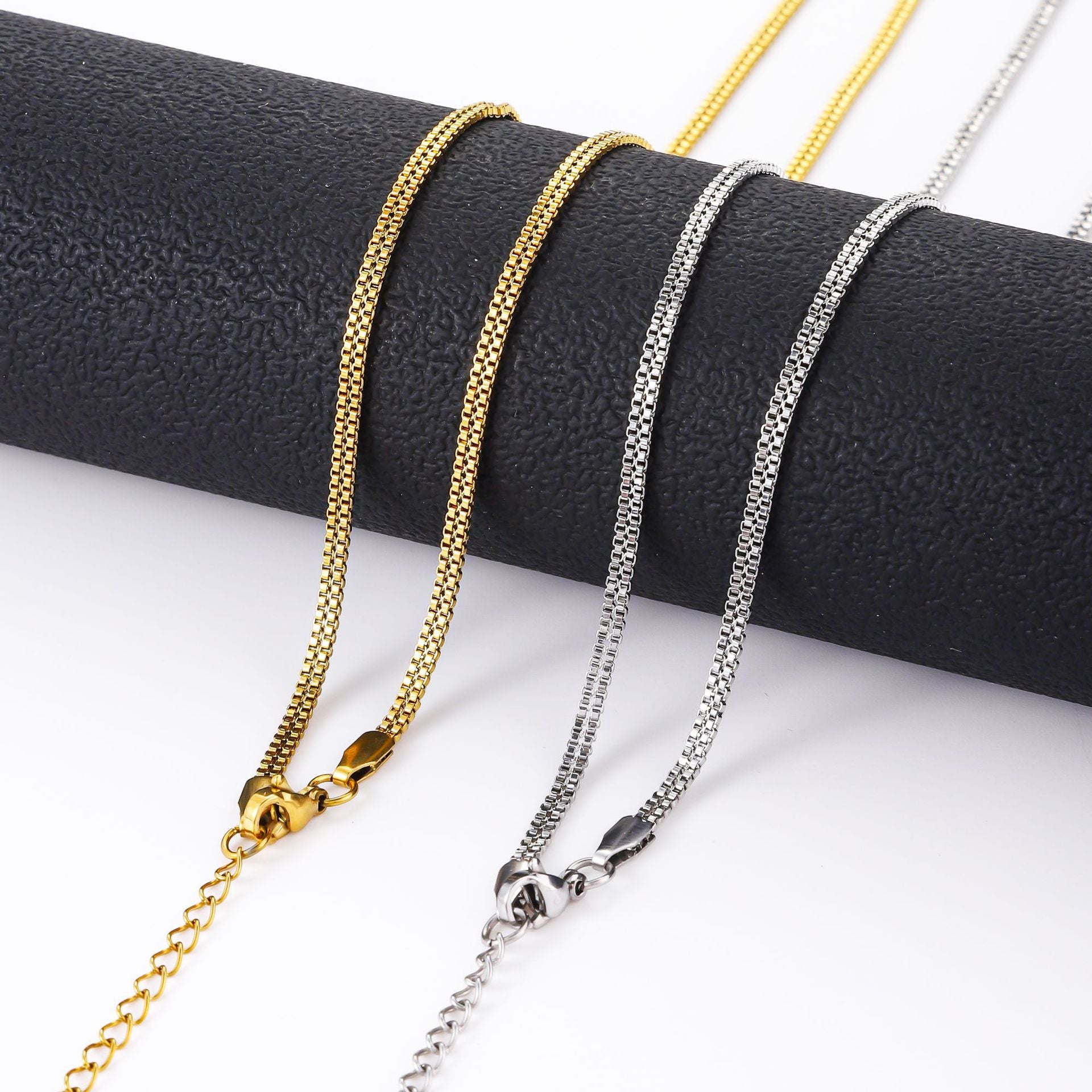 Stainless steel double row box chain necklace cross-border fashion men's whip chain chain versatile women's titanium steel bracelet