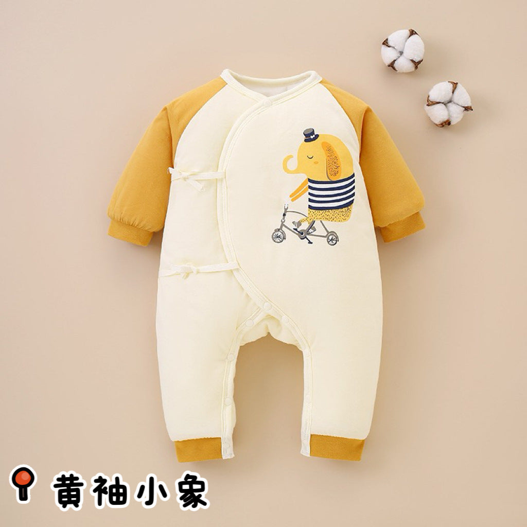 Winter baby lace up jumpsuit warm newborn clothes 0-3 baby pure cotton thick clip cotton clothes butterfly clothes