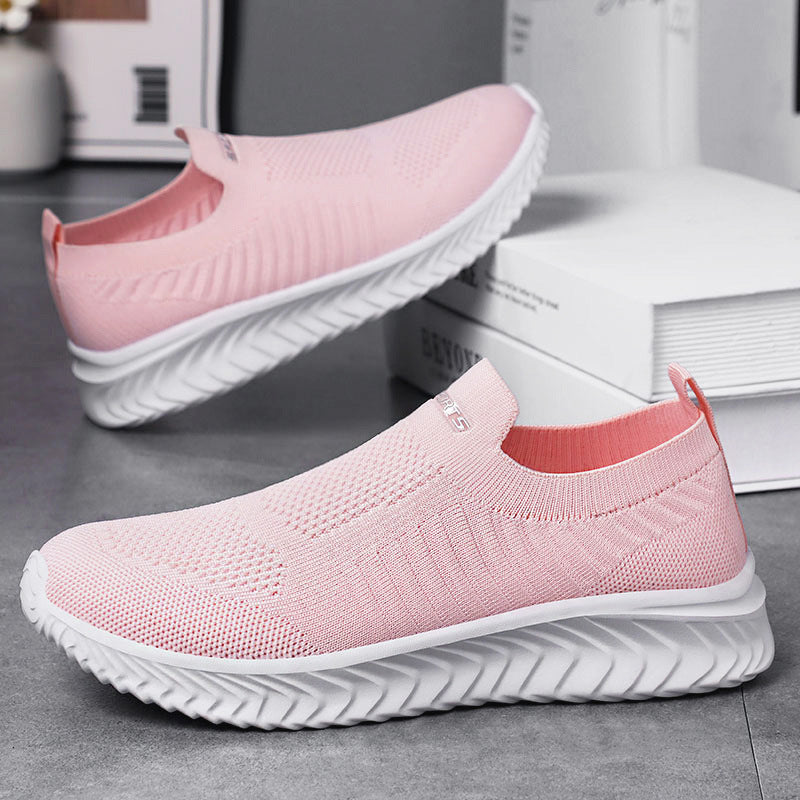Women's shoes, mesh breathable single shoes, autumn new item, versatile and non stuffy casual shoes, cross-border one foot kick, mom's shoes