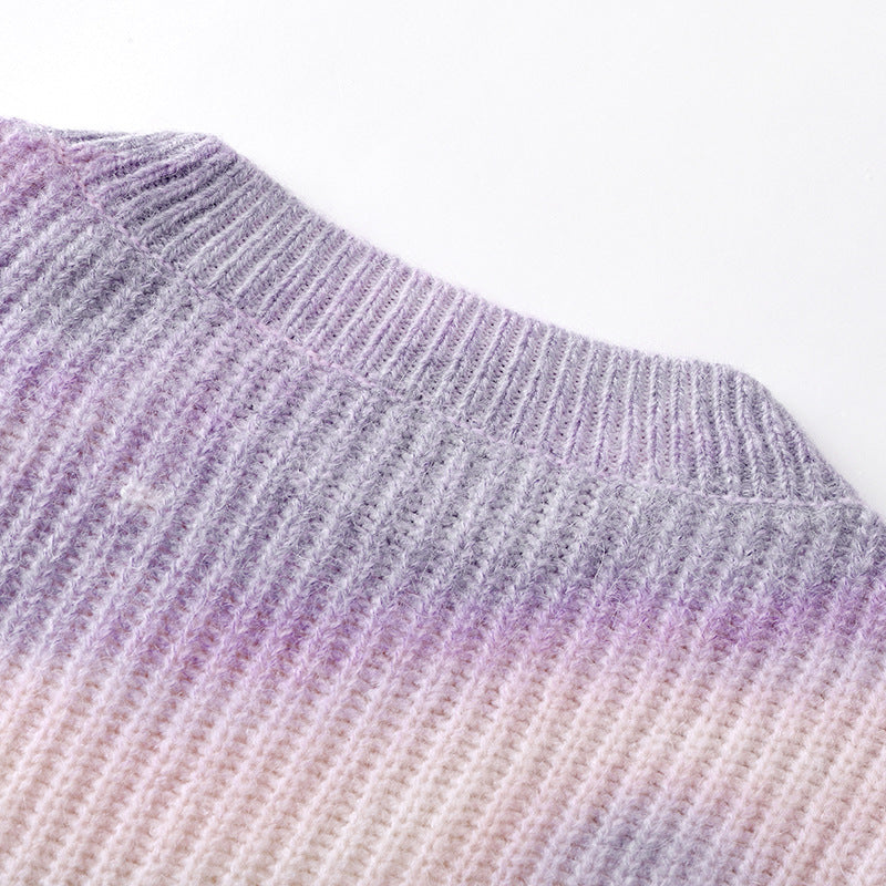 Elegant purple sweater with round neck and long sleeves in high-quality dyed alpaca wool knit with knot