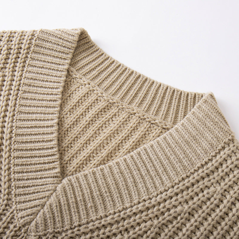 Stylish thick wool knit sweater with long scarf