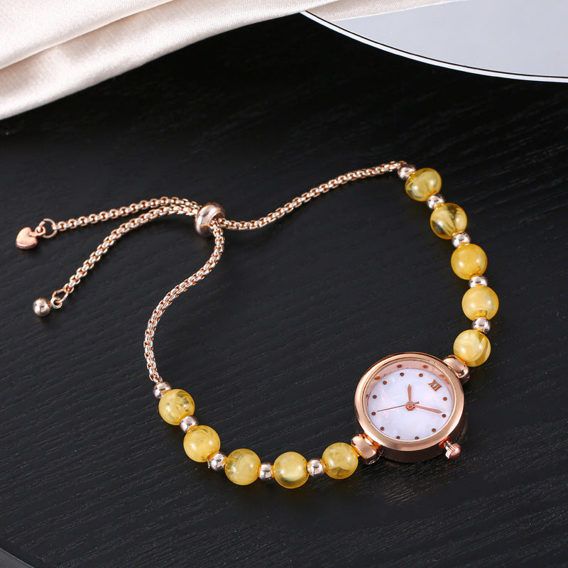 Cross border new pearl bracelet women's quartz watch niche light luxury small dial pull-out adjustable watch hot item