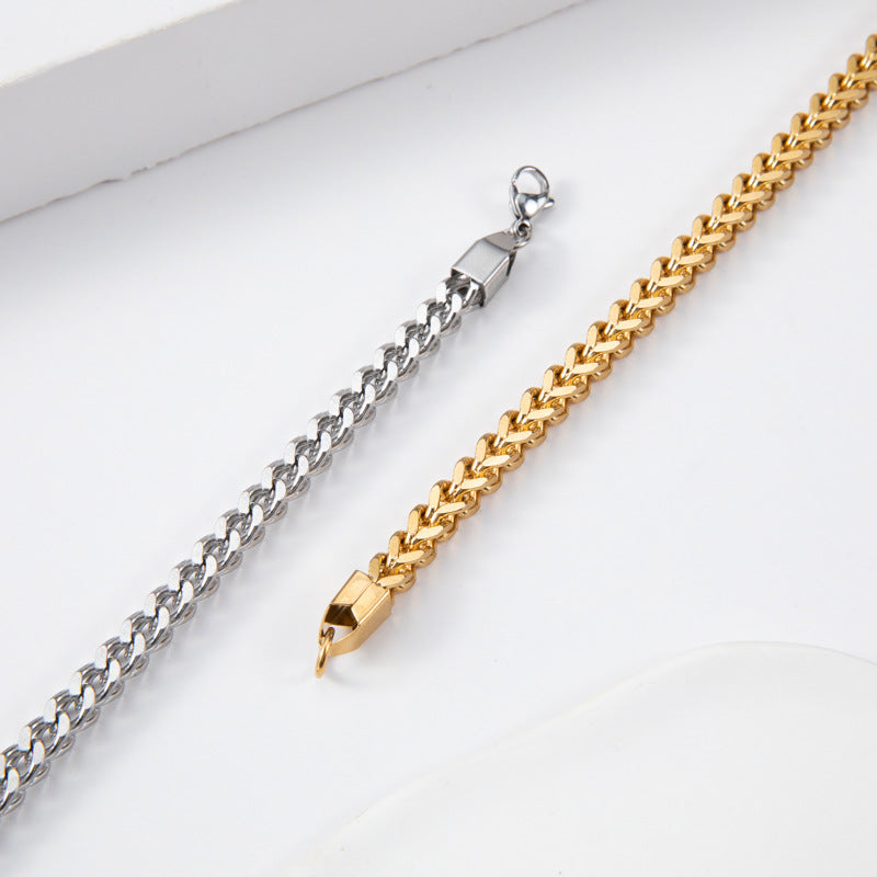 Stainless steel reversible chain necklace, hot selling cross-border in Europe and America, woven chain with four sided grinding, men's Cuban chain, titanium steel necklace